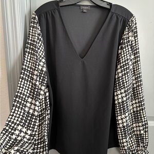 Ann Taylor Black Blouse with Geometric Sleeves
